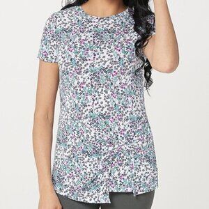 Cuddl Duds White‎ Purple Ditsy Floral Short Sleeve T-Shirt S